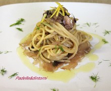 SPAGHETTI CON CREMA DI ALICI E FINOCCHI CON CRUDO DI PESCE AZZURRO